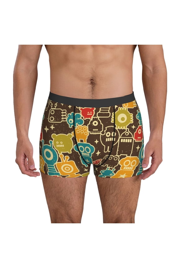 Mens Underwear Boxer Briefs - Robot and Monsters Comfort Breathable men's boxer briefs with Flex Waistband