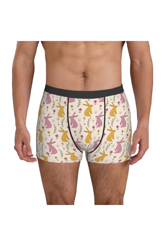 Mens Underwear Boxer Briefs - Sassy Funny Rabbit Flower Comfort Breathable men's boxer briefs with Flex Waistband