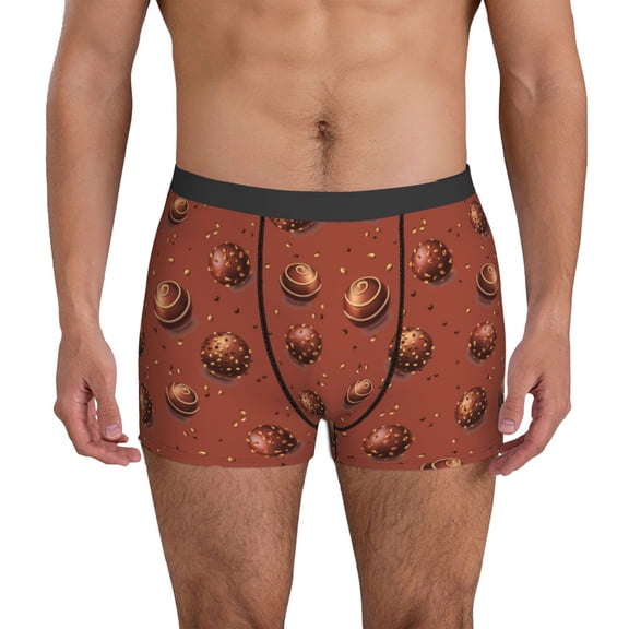 Mens Underwear Boxer Briefs - Sesame Chocolate Print Comfort Breathable men's boxer briefs with Flex Waistband