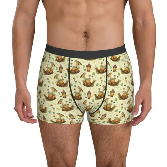Mens Underwear Boxer Briefs - Snail With Mushrooms Comfort Breathable men's boxer briefs with Flex Waistband