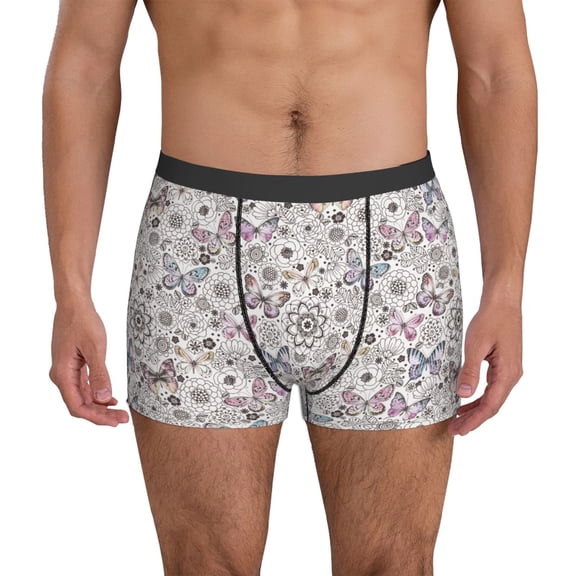 Mens Underwear Boxer Briefs - Vintage Butterflies (2) Comfort Breathable men's boxer briefs with Flex Waistband