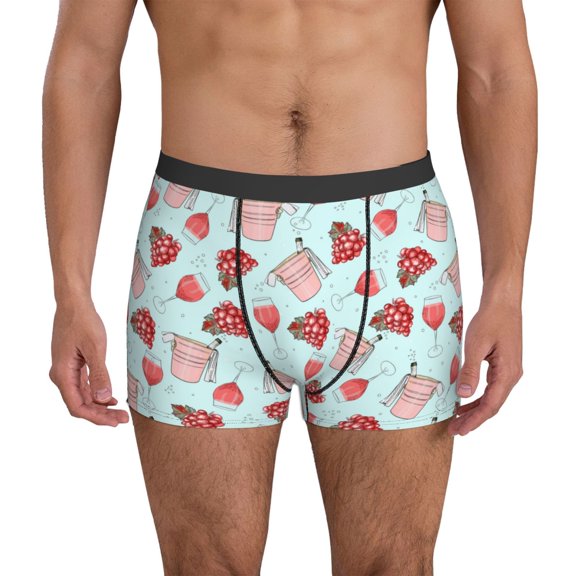 Mens Underwear Boxer Briefs - Wine glass grape Print Comfort Breathable men's boxer briefs with Flex Waistband