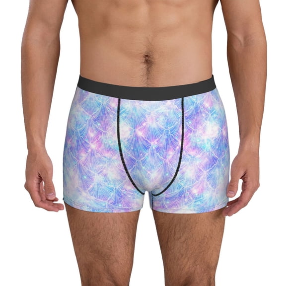 Mens Underwear Boxer Briefs - bright blue shiny fish scale Comfort Breathable men's boxer briefs with Flex Waistband