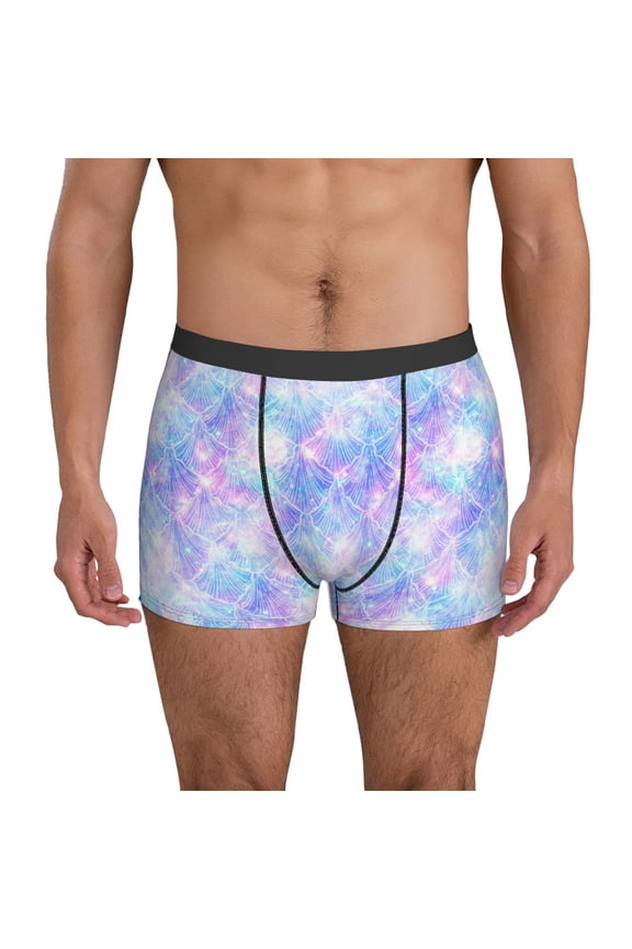 Mens Underwear Boxer Briefs - bright blue shiny fish scale Comfort Breathable men's boxer briefs with Flex Waistband