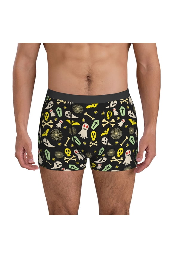 Mens Underwear Boxer Briefs - cartoon Skull spider web Comfort Breathable men's boxer briefs with Flex Waistband