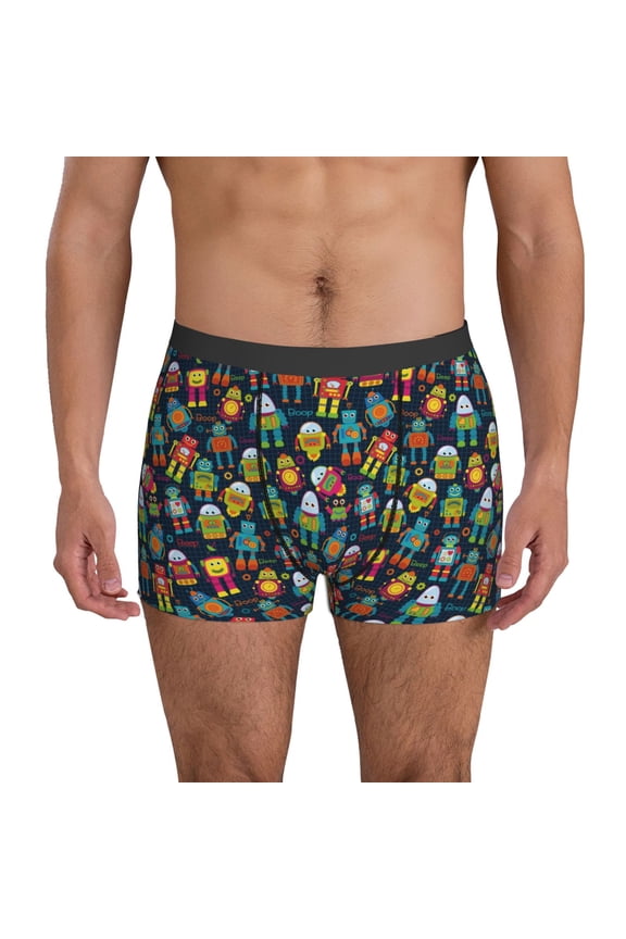 Mens Underwear Boxer Briefs - cartoon robot Comfort Breathable men's boxer briefs with Flex Waistband