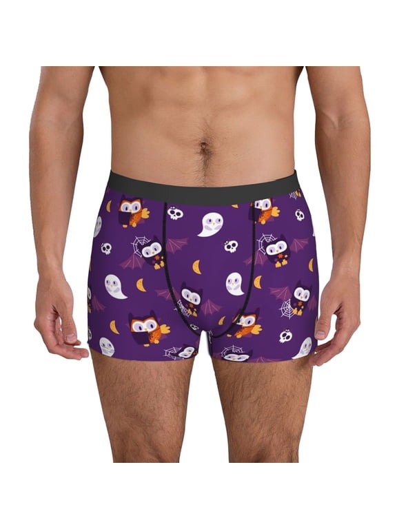 Mens Underwear Boxer Briefs - funny scull owls bat spiderweb Comfort Breathable men's boxer briefs with Flex Waistband
