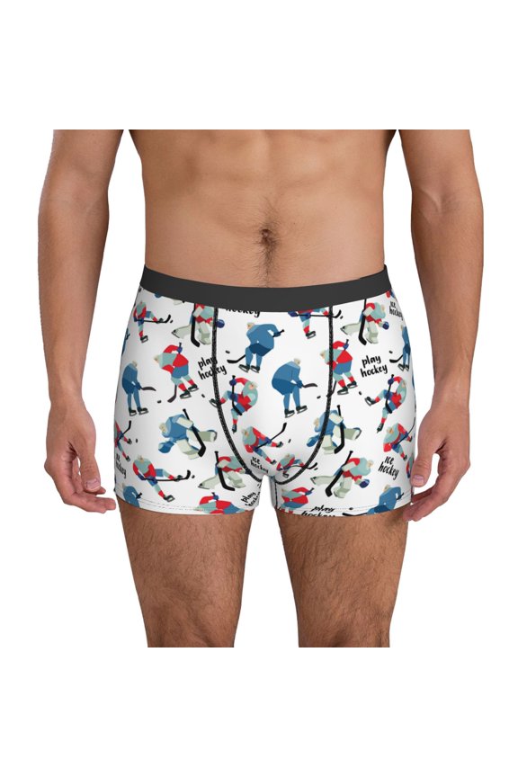 Mens Underwear Boxer Briefs - ice hockey cool player print Comfort Breathable men's boxer briefs with Flex Waistband