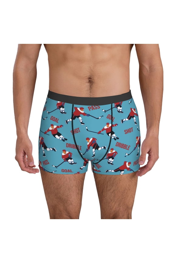 Mens Underwear Boxer Briefs - ice hockey player stick blue Comfort Breathable men's boxer briefs with Flex Waistband