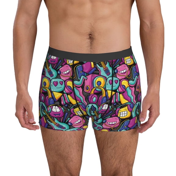 Mens Underwear Boxer Briefs - music robot Comfort Breathable men's boxer briefs with Flex Waistband