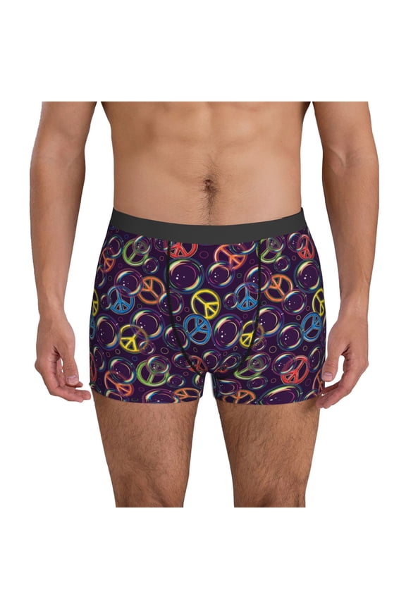 Mens Underwear Boxer Briefs - peace sign bubbles dark purple Comfort Breathable men's boxer briefs with Flex Waistband