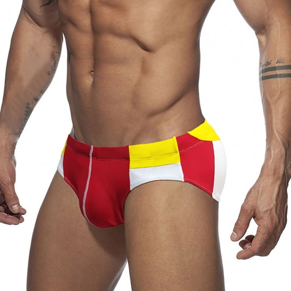 Mens Underwear Briefs Quick-Drying Swim Trunks with Drawstring Low Waisted Casual Color Block Breathable High-Cut Beach Swimming Bottoms Underpants