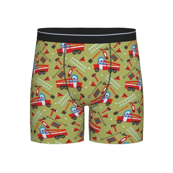 Mens Underwear, Cartoon Fire Truck Mens Underwear Boxer Briefs, Soft Breathable Underwear Long Leg For Men