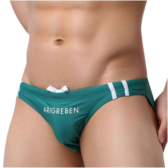 Mens Underwear Low Waist Solid Striped Drawstring Hot Spring Quick Dry Swimming Briefs