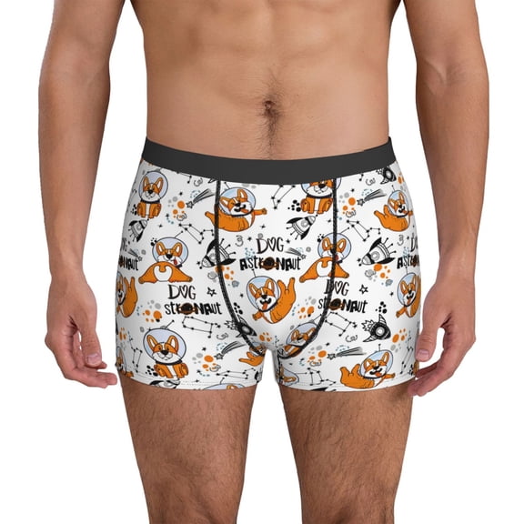Mens Underwear - Cute Funny Astronaut Corgi Dog Breathable Stretch Boxers for Men Athletic Mens Boxer Briefs