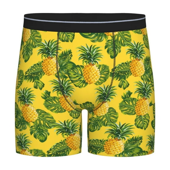 Mens Underwear, Cute Pineapple Green Leaves Mens Underwear Boxer Briefs, Soft Breathable Underwear Long Leg For Men