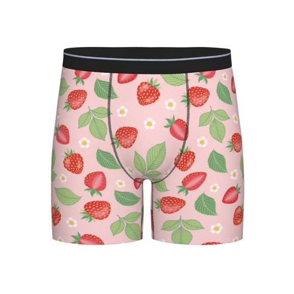 Mens Underwear, Cute Strawberry Fruit Flower Mens Underwear Boxer Briefs, Soft Breathable Underwear Long Leg For Men