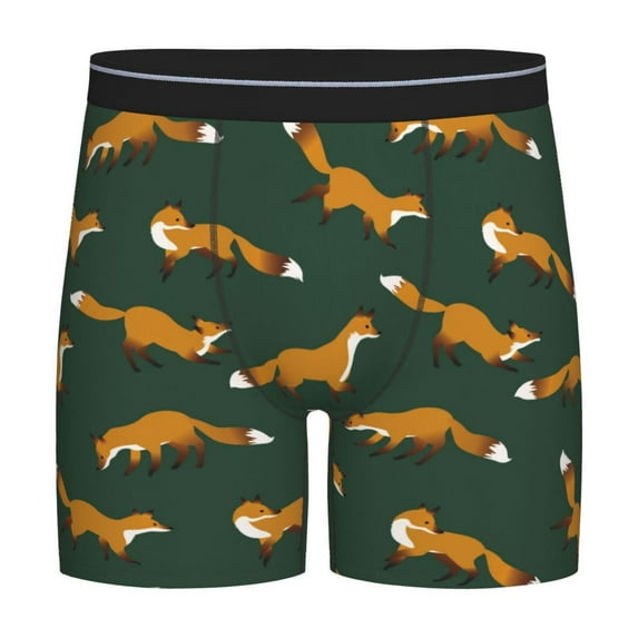 Mens Underwear, Dark Green Fox Print Mens Underwear Boxer Briefs, Soft Breathable Underwear Long Leg For Men