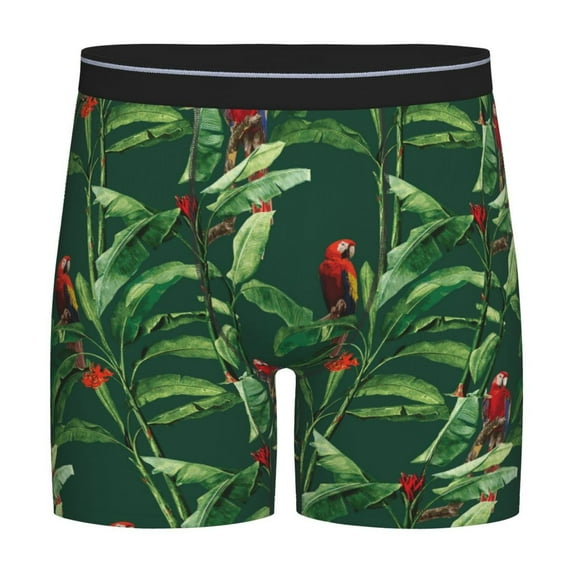 Mens Underwear, Farmhouse Cute Parrot Banana Leaf Mens Underwear Boxer Briefs, Soft Breathable Underwear Long Leg For Men