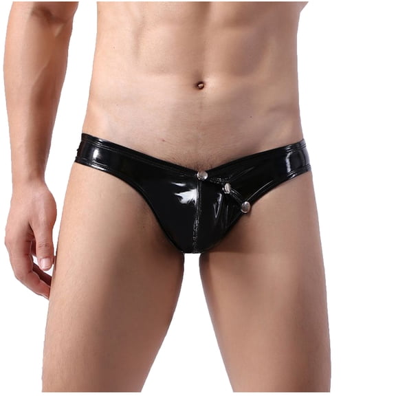 Mens Underwear Man Imitation Leather Patent Leather Knickers Low Waist Lingerie Briefs
