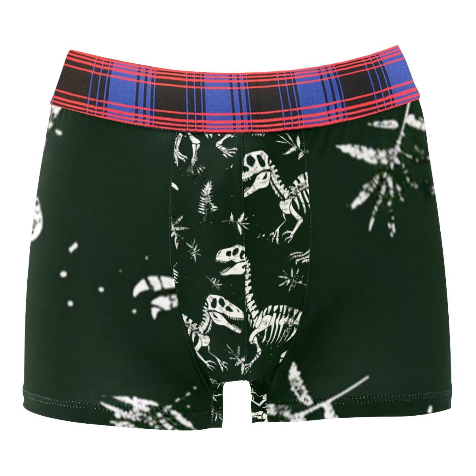Mens Underwear, Men Underwear Boxer Brief, Dinosaur Bone Green Cartoon