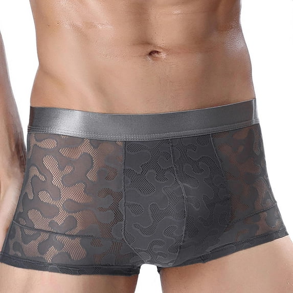 Mens Underwear Men's ice silk pattern flat angle perspective boxer briefs