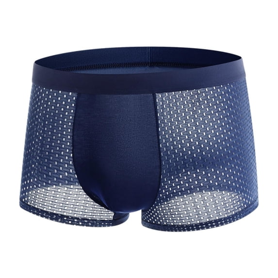 Mens Underwear Mesh Breathable Boxer Briefs Hollow Lightweight Anti-Friction Trunks Soft Comfortable Casual Daily Underwear with Nice Wear Blue 5Xl