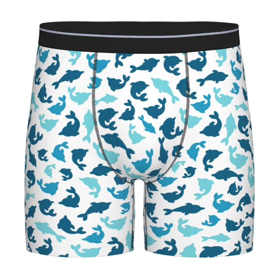 Mens Underwear, Minimalist Cartoon Cute Dolphin Mens Underwear Boxer Briefs, Soft Breathable Underwear Long Leg For Men