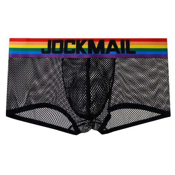 Mens Underwear Patchwork Breathable Rainbow See-through Low-waist Boxer Briefs Underwear