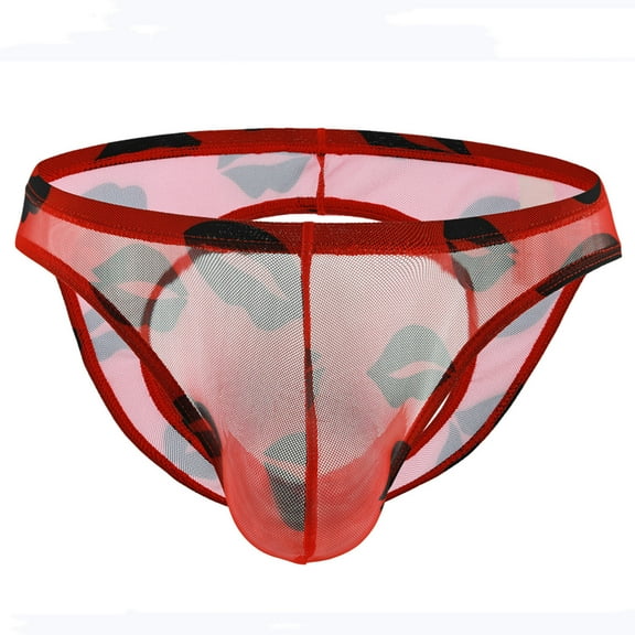 Mens Underwear Red Lip Briefs Comfortable Butt Gauze Empty Underwear Man