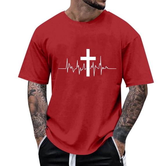 Mens Underwear T Shirts Fashion Print Round Neck Pullover T-Shirt Short Sleeve Blouse Red,M