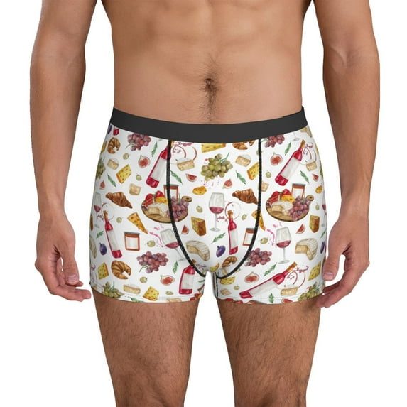 Mens Underwear, Wine Print No.J942 Sexy Mens Underwear Boxer Briefs, Breathable Boxer Briefs for Men