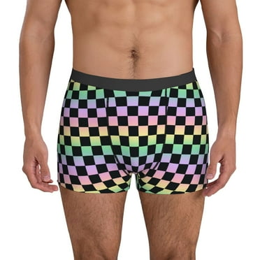 Mens Underwear - rainbow gradient colorful checkered Breathable Stretch Boxers for Men Athletic Mens Boxer Briefs
