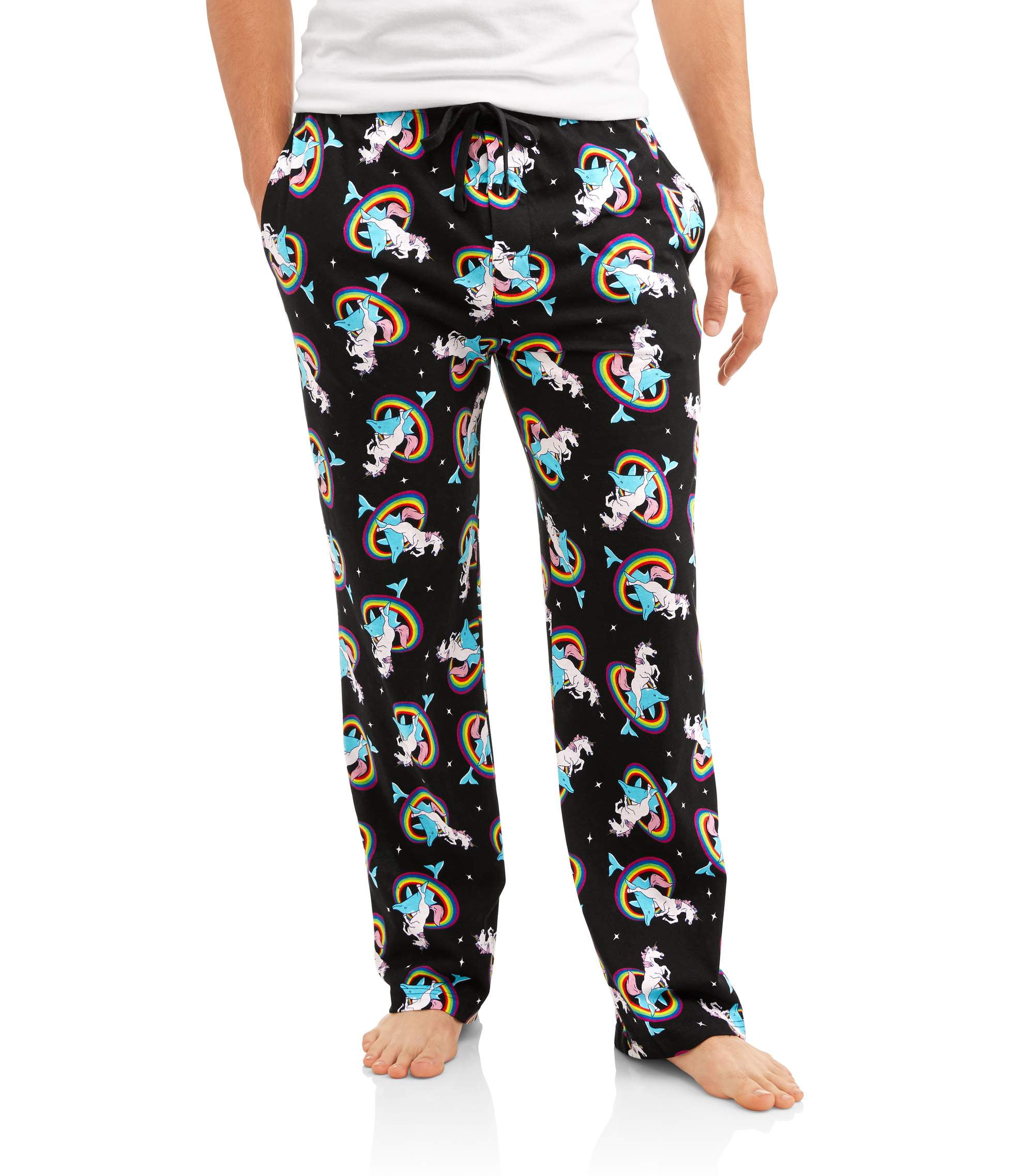 Mens Unicorn Riding A Dolphin Through A Rainbow All Over Print Pajama  Lounge Pant 