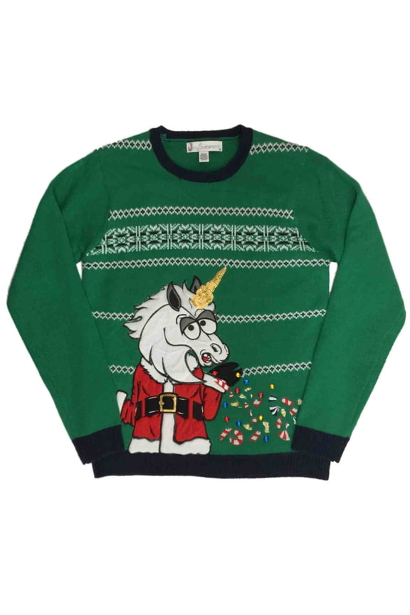 Mens Unicorn Santa Claus Christmas Holiday Party Sweater Large