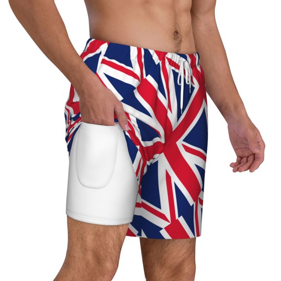 Mens Union Jack 2 in 1 Quick Dry Swim Trunks with Compression Liner Beach Shorts