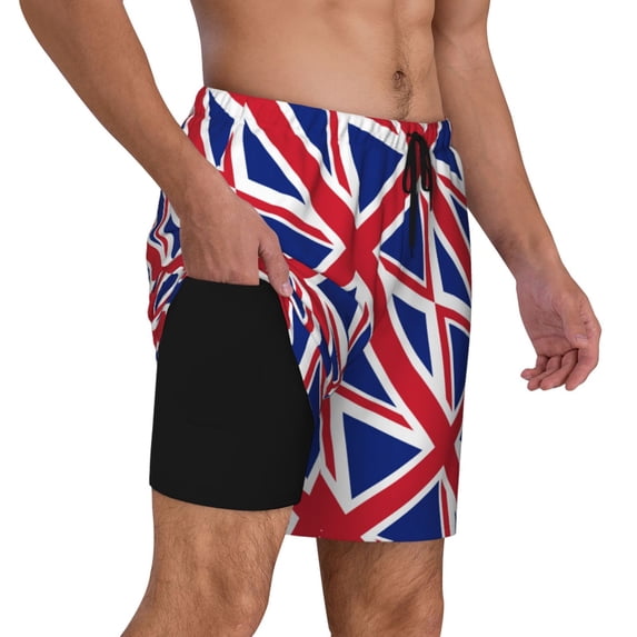 Mens Union Jack All Uk Flag 2 in 1 Quick Dry Swim Trunks with Compression Liner Beach Shorts