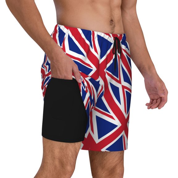 Mens Union Jack All Uk Flag 2 in 1 Quick Dry Swim Trunks with Compression Liner Beach Shorts
