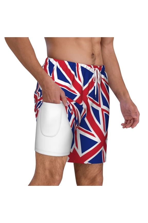Mens Union Jack All Uk Flag 2 in 1 Quick Dry Swim Trunks with Compression Liner Beach Shorts