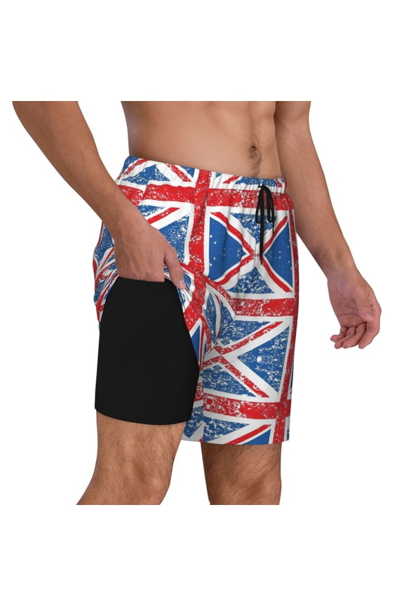 Mens Union Jack Flag 2 in 1 Quick Dry Swim Trunks with Compression Liner Beach Shorts