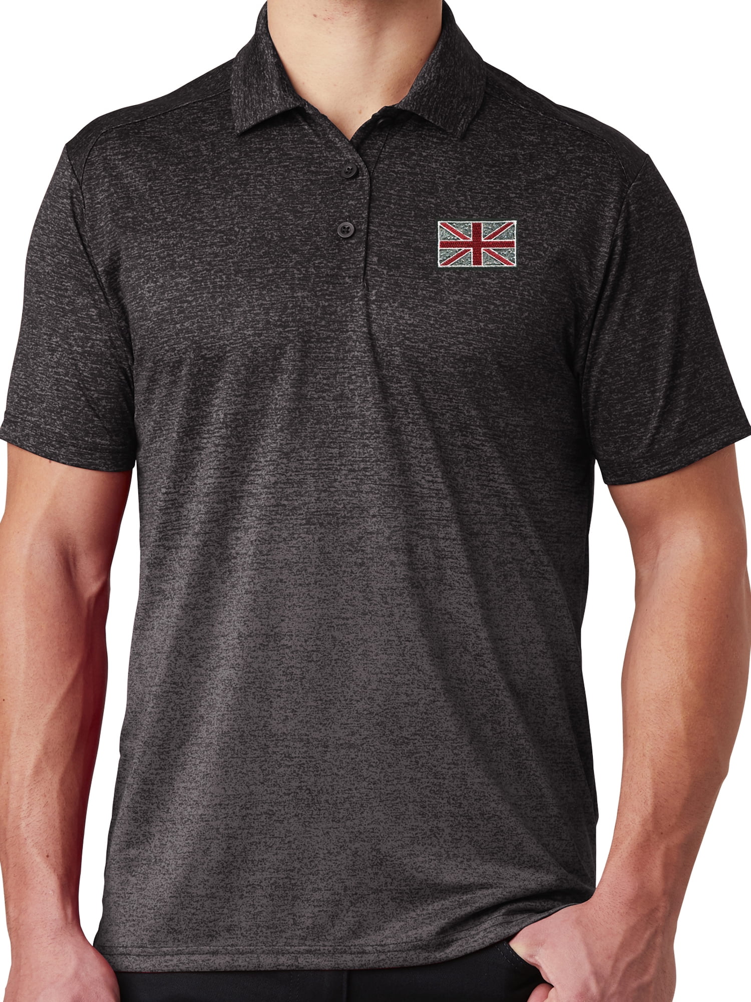 Mens Union Jack Flag Premium Polo Shirt Iron Grey/Black, Extra