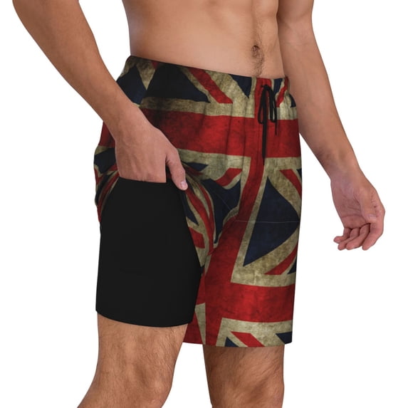 Mens Union Jack Flag Swimming Trunks with Compression Liner Beach Quick Dry Swim Shorts