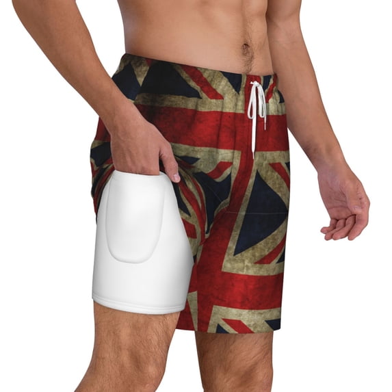 Mens Union Jack Flag Swimming Trunks with Compression Liner Beach Quick Dry Swim Shorts