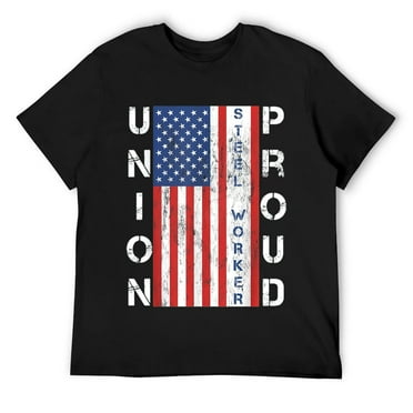 Mens Union Proud American Flag Steel Worker T-Shirt Black