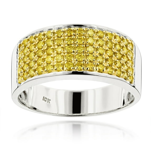 Mens Unique Designer 10K Yellow 1.6 Ctw Diamond Wedding Band For Him (White Gold Size 10.5)