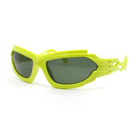 Mens Unique Elabroate Futuristic Wrap Around Sport Plastic Sunglasses Green - Black