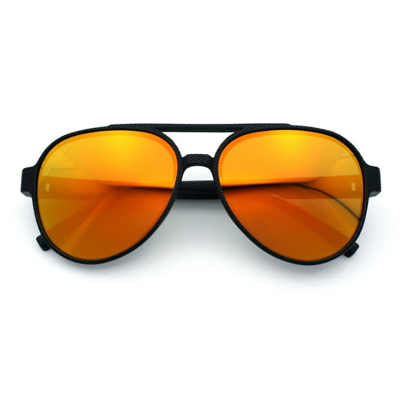 Mens Unique Metal Flex Hinge Round Fashion Racer Plastic Sunglasses Black - Orange Mirror