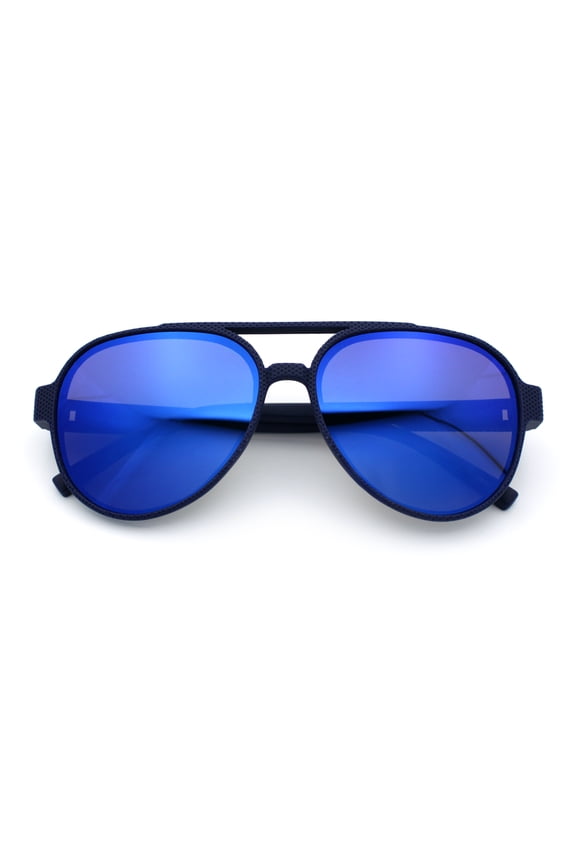 Mens Unique Metal Flex Hinge Round Fashion Racer Plastic Sunglasses Navy - Blue Mirror