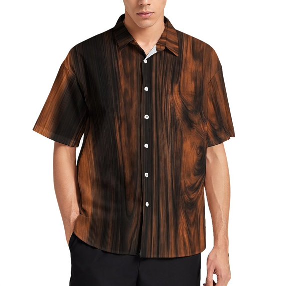 Mens Unique Pattern Wood Grain Texture Button Up Shirts Vacation Summer Clothes