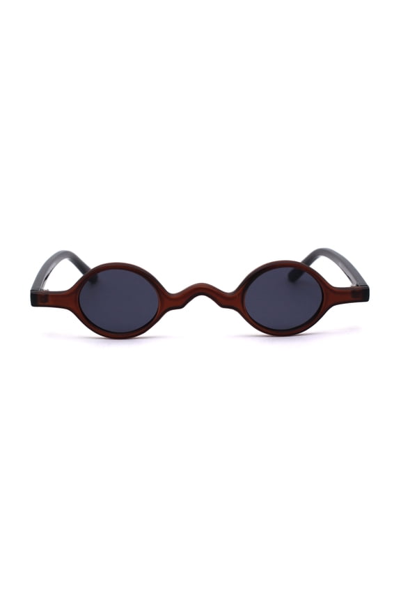 Mens Unique Tiny Round Circle Lens Hippie Pimp Plastic Sunglasses Matte Brown Black